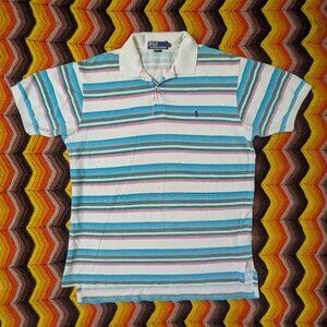 Size L Vintage Polo Ralph Lauren Shirt Mens 90s Striped Multi Color Pony